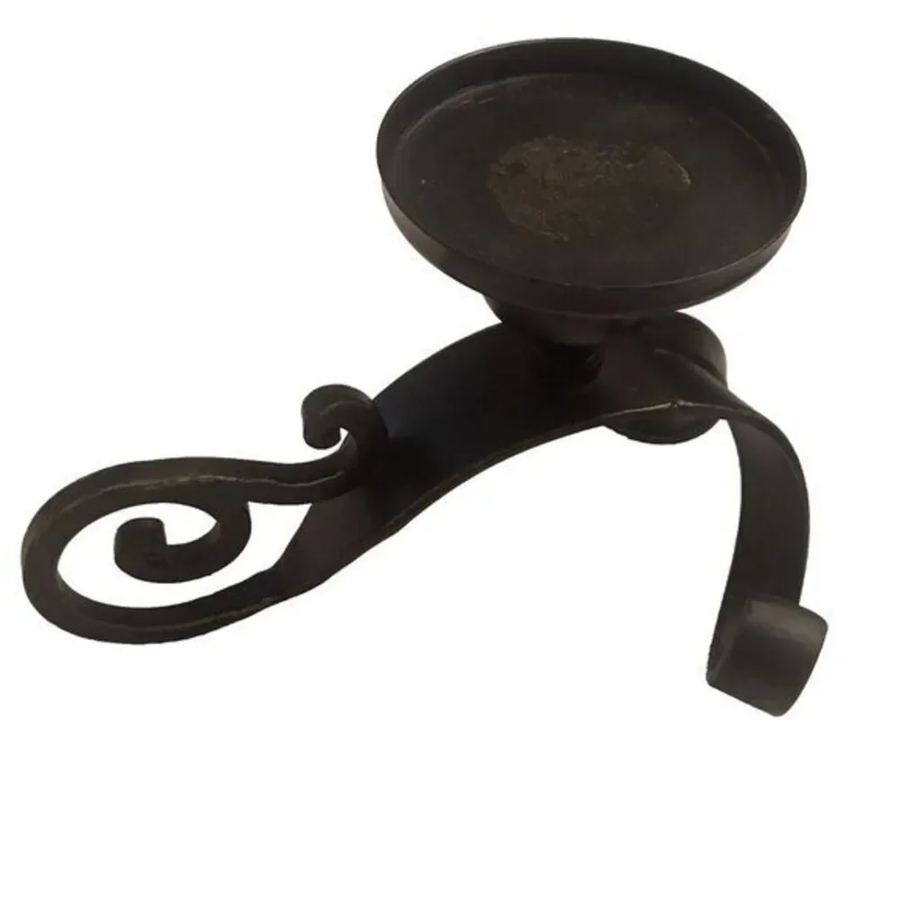 PIER 1 RUSTIC SCROLL PILLAR‎ CANDLE HOLDERS HEAVY DUTY METAL SET OF TWO